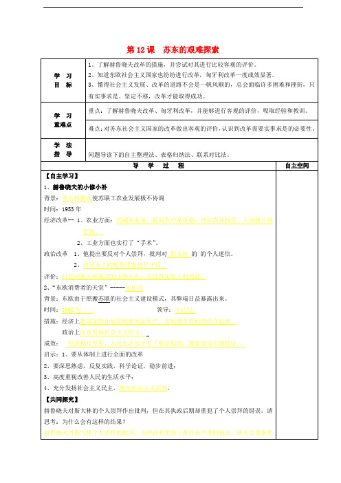 九年级历史下册 第12课 苏东的艰难探索导学案 北师大版