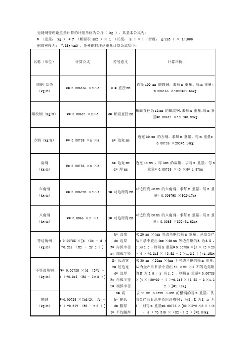 理论重量计算公式