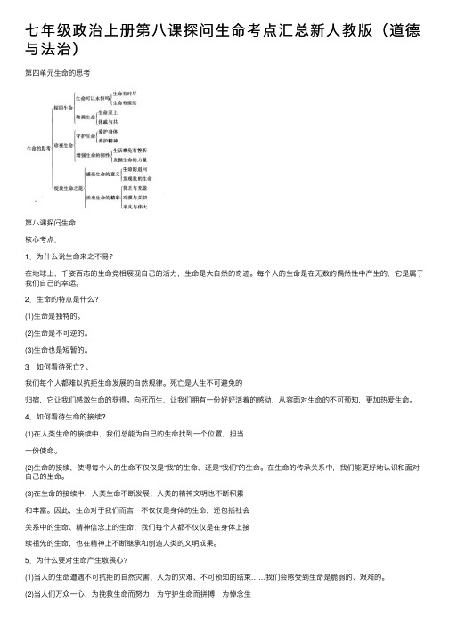 七年级政治上册第八课探问生命考点汇总新人教版（道德与法治）