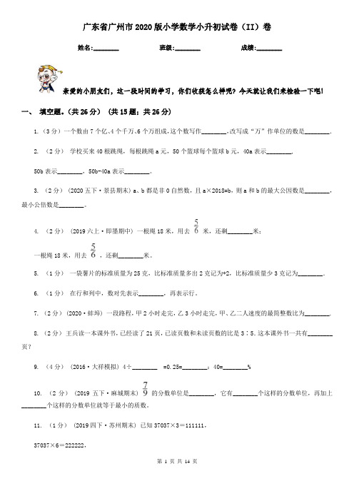 广东省广州市2020版小学数学小升初试卷(II)卷