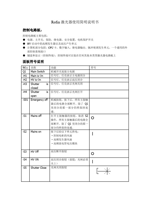 Rofin激光器使用简明说明书