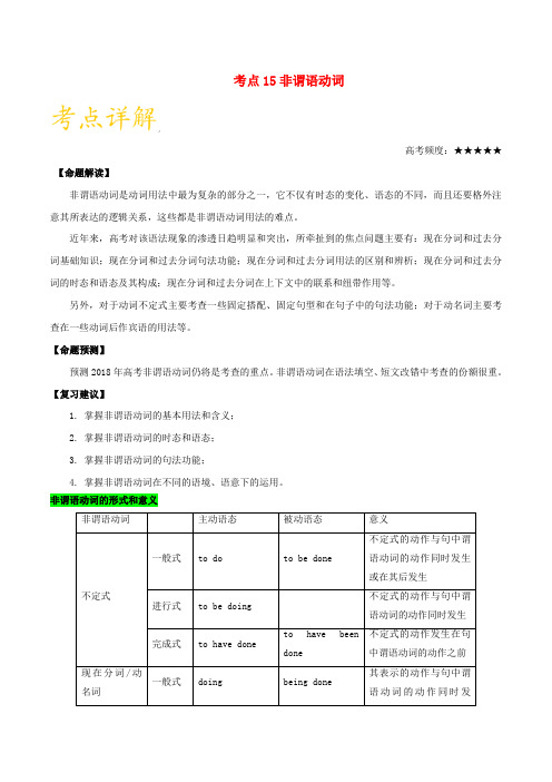 备战2018年高考英语 考点一遍过专题15 非谓语动词(含解析)