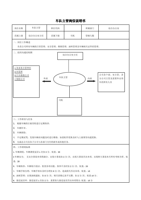 车队主管岗位说明书