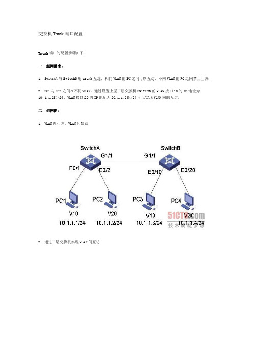 交换机Trunk端口配置