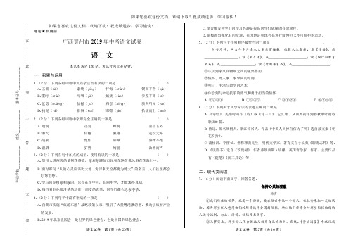 (高清版)2019年广西贺州市中考语文试卷