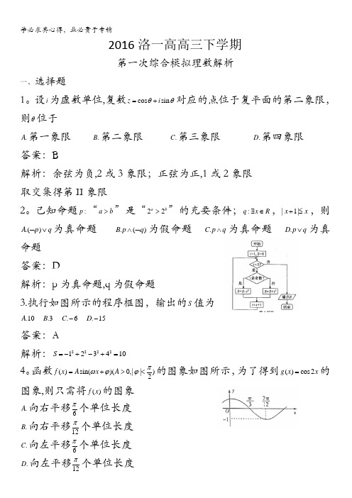 河南省洛阳一高2016届高三下学期第一次综合模拟理科数学试题 含解析