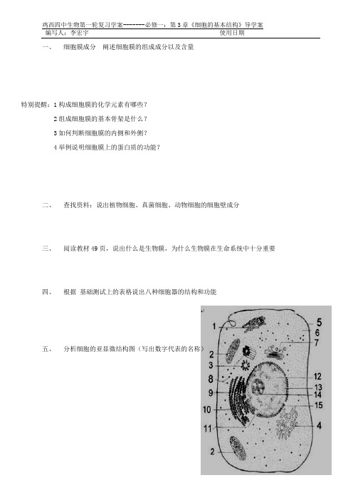 必修一：3细胞的基本结构----导学案