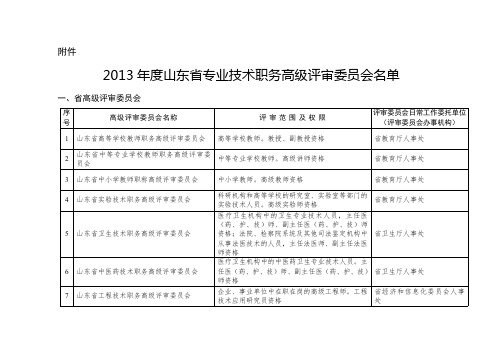 2013年度山东省专业技术职务高级评审委员会名单