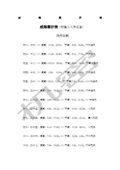 威海潮汐表