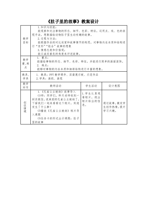 三年级上册美术教案-2.3 肚子里的故事丨岭南版 