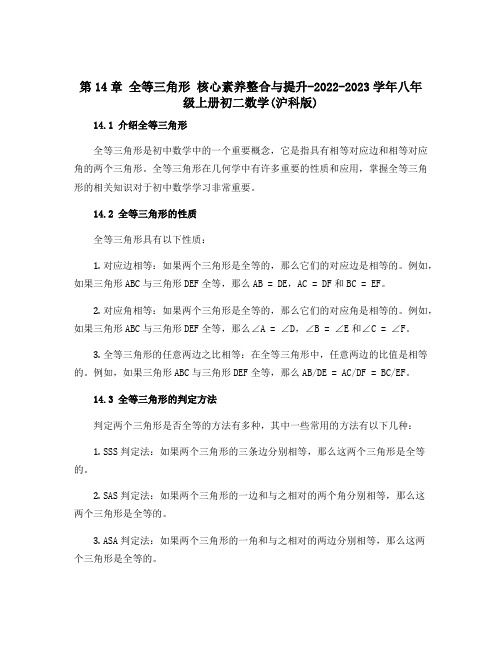 第14章 全等三角形 核心素养整合与提升-2022-2023学年八年级上册初二数学(沪科版)