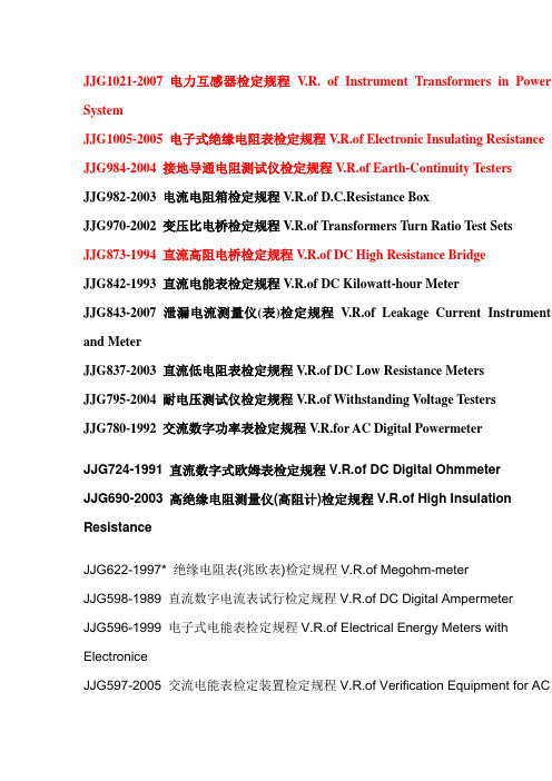 电测计量检定规程目录(电测)