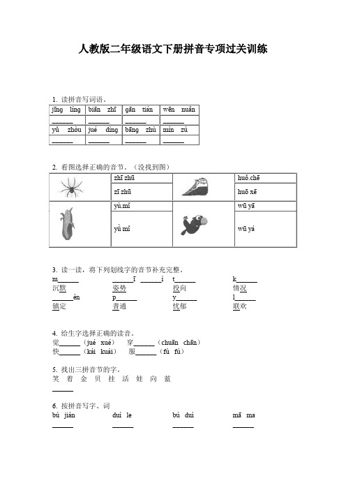 人教版二年级语文下册拼音专项过关训练