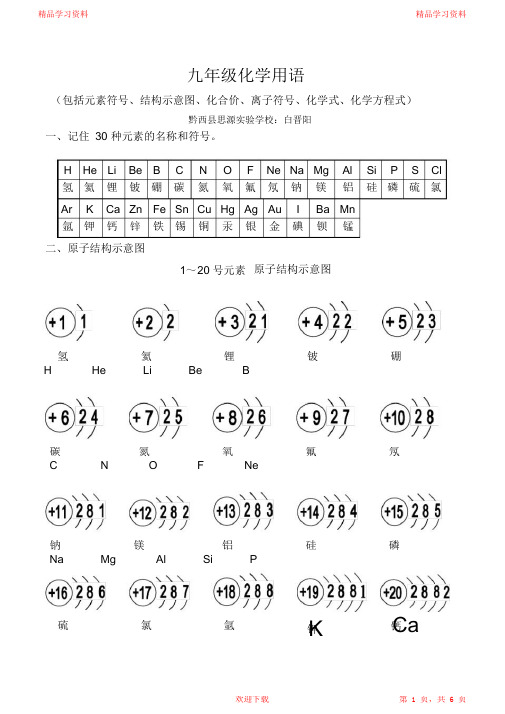 (完整版)最完整的九年级化学用语2021