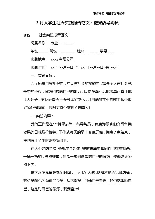2月大学生社会实践报告范文:糖果店导购员
