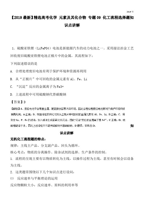 2020高考化学 元素及其化合物 专题09 化工流程选择题知识点讲解