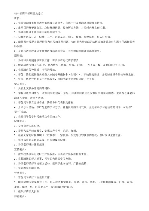 (完整)初中部班干部职责及分工