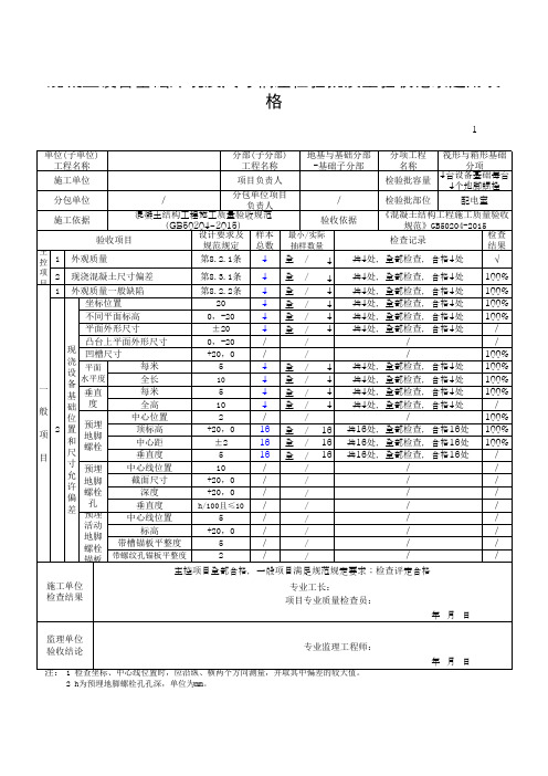 混凝土设备基础外观及尺寸偏差检验批质量验收记录通用表格