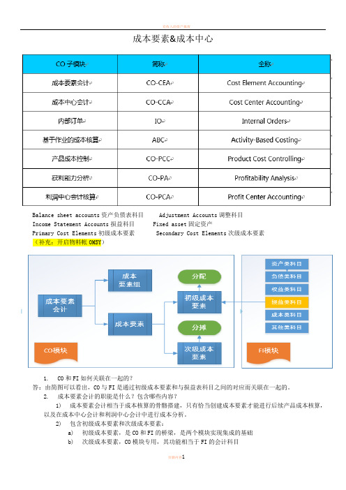 SAP成本要素会计和成本中心会计知识点汇总