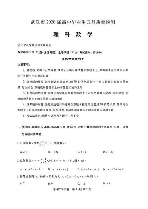 2020年武汉高中毕业理科数学5月质量检测试卷(含答案)