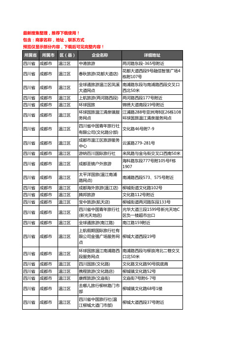 新版四川省成都市温江区旅行社企业公司商家户名录单联系方式地址大全90家