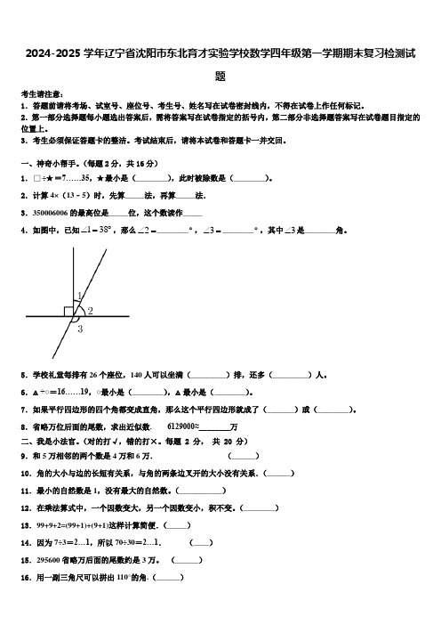 2024-2025学年辽宁省沈阳市东北育才实验学校数学四年级第一学期期末复习检测试题含解析