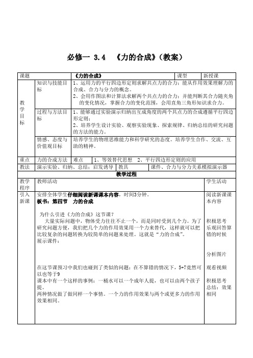 高中物理_《力的合成》教学设计学情分析教材分析课后反思