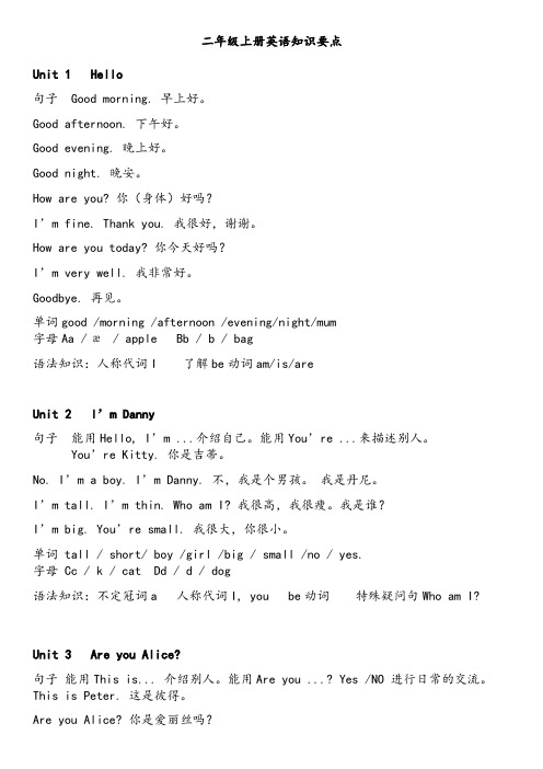 深圳上海牛津版英语二年级上册U1-12 英语知识要点