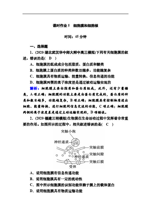 人教版高考生物大一轮总复习第5讲细胞膜和细胞核