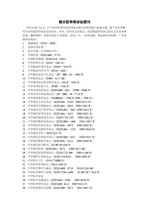 国家新闻出版署公布的部分医学类非法期刊