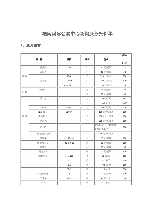 湖南国际会展中心场馆服务报价单