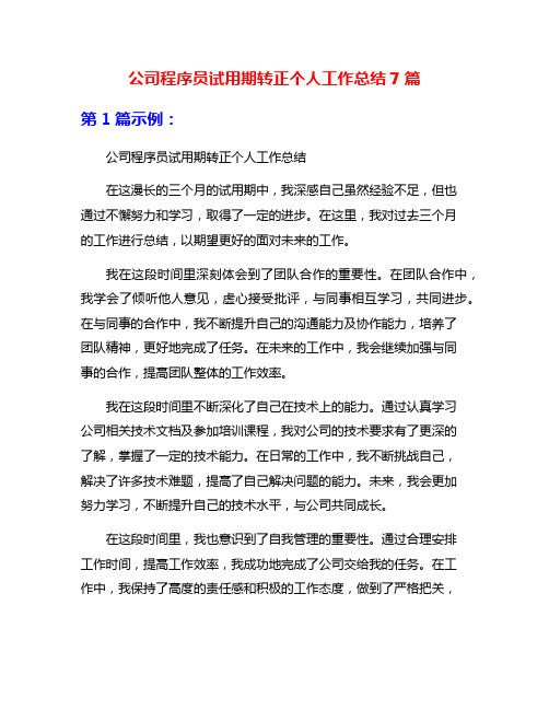 公司程序员试用期转正个人工作总结7篇