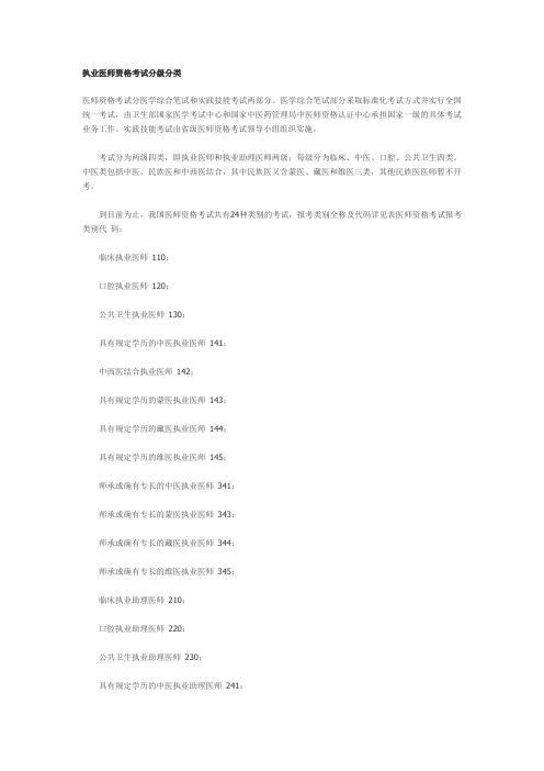 执业医师资格考试分级分类