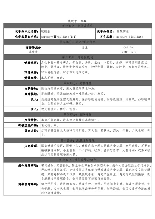 硫酸汞 MSDS