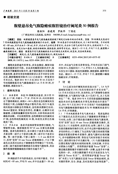 腹壁悬吊免气腹隐瘢痕腹腔镜治疗阑尾炎50例报告