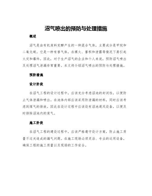 沼气喷出的预防与处理措施