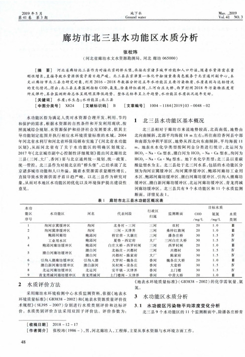 廊坊市北三县水功能区水质分析