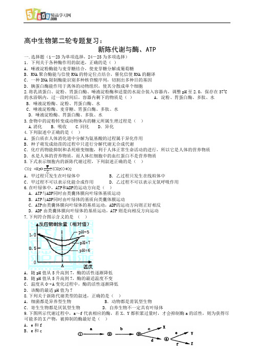 高中生物第二轮专题复习4：新陈代谢与酶、ATP