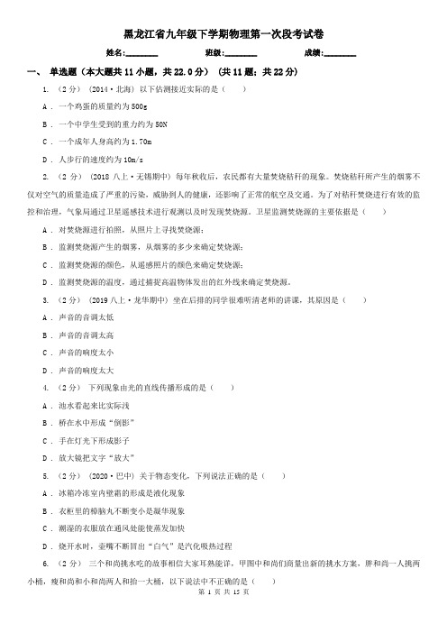 黑龙江省九年级下学期物理第一次段考试卷