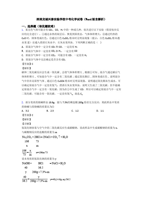 深圳龙城兴泰实验学校中考化学试卷(Word版含解析)