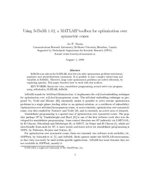 a MATLAB Toolbox for Optimization over Symmetric Cones