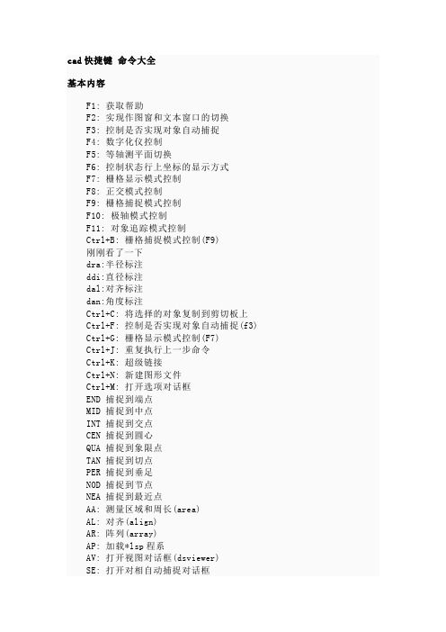 cad快捷键 命令大全
