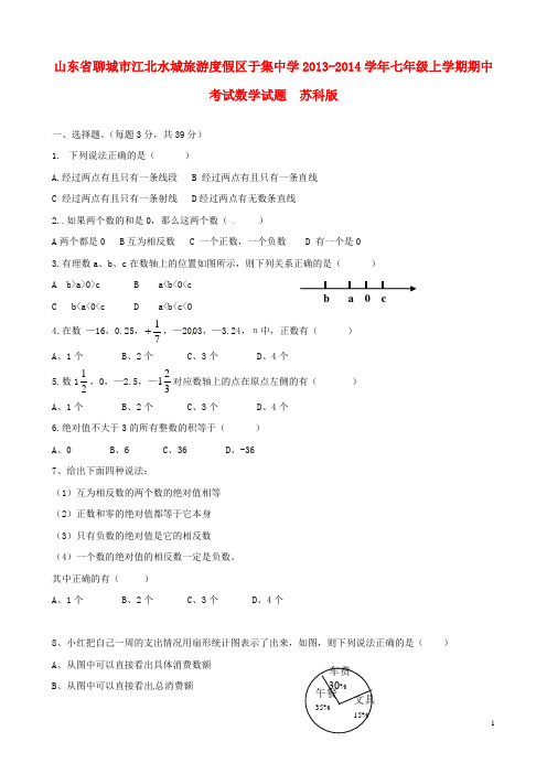 山东省聊城市江北水城旅游度假区于集中学七年级数学上