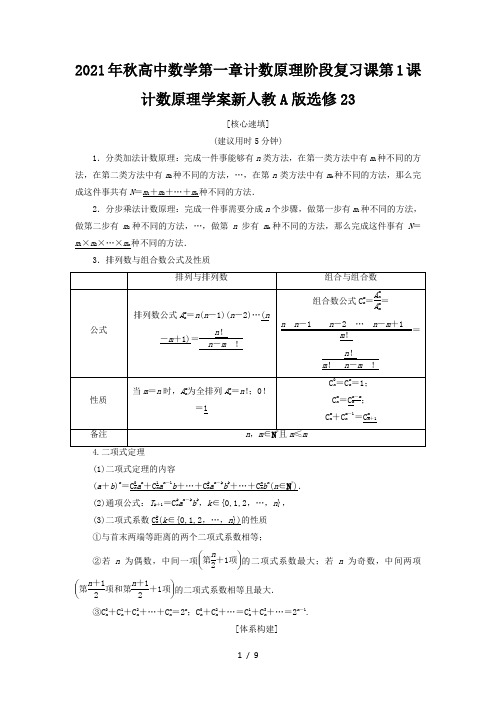 2021年秋高中数学第一章计数原理阶段复习课第1课计数原理学案新人教A版选修23