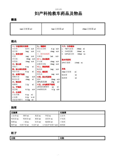 各科室抢救车药品及物品示意图