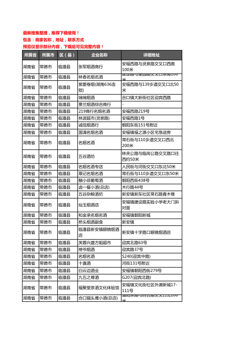 新版湖南省常德市临澧县酒水批发企业公司商家户名录单联系方式地址大全66家