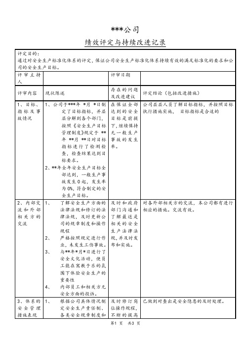 安全生产标准化绩效评定和持续改进记录