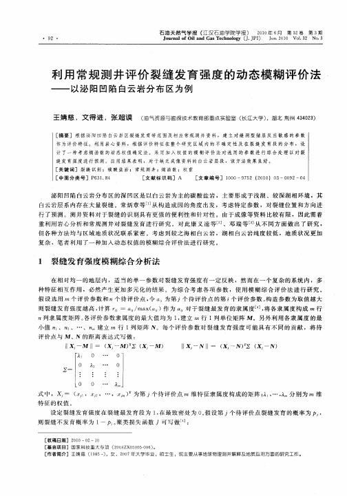 利用常规测井评价裂缝发育强度的动态模糊评价法——以泌阳凹陷白云岩分布区为例