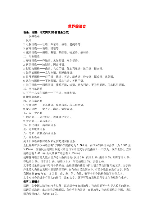 七年级地理上册 第三章 第三节 世界的语言和宗教 世界的语言教学素材 湘教版