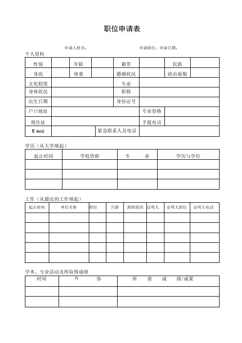 职位申请表(最新版)